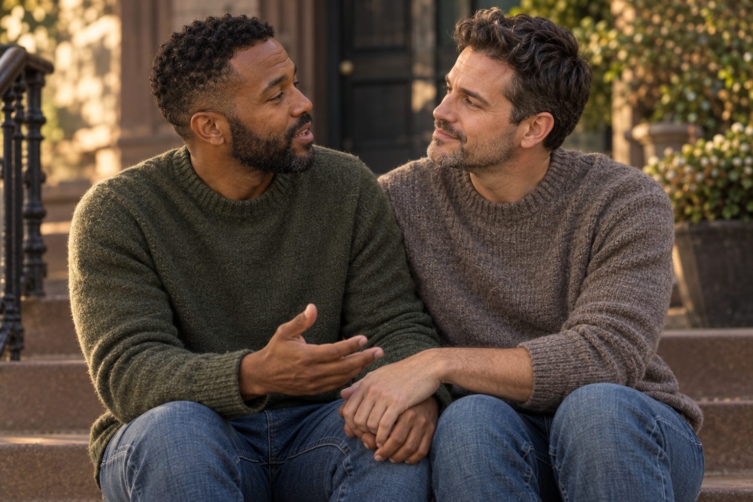 Two men sitting together in conversation